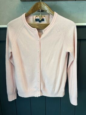 Karen Scott Soft Pink Cardigan Petite Large Pearl Look Button Front Sweater